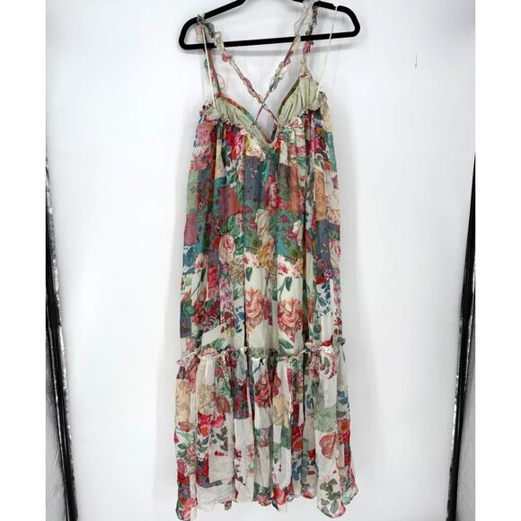 Anthropologie Dress Chiffon Shift Midi Patchwork Print Rose Boho Flowy Nwt XS - Picture 7 of 9